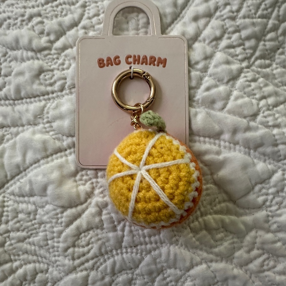 Anthropologie NWT Crocheted Lemon Orange Fruit Bag Charm